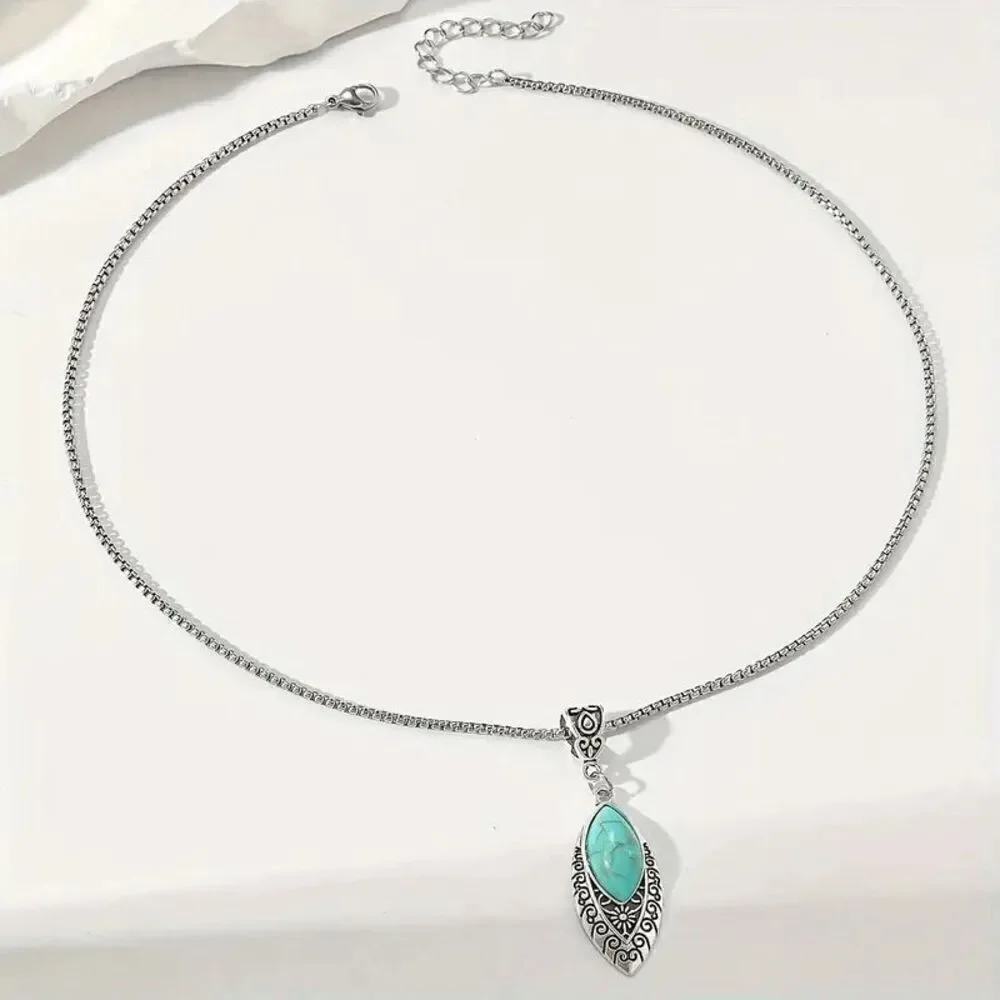 Western Boho Turquoise Water Drop Pendant Necklace
